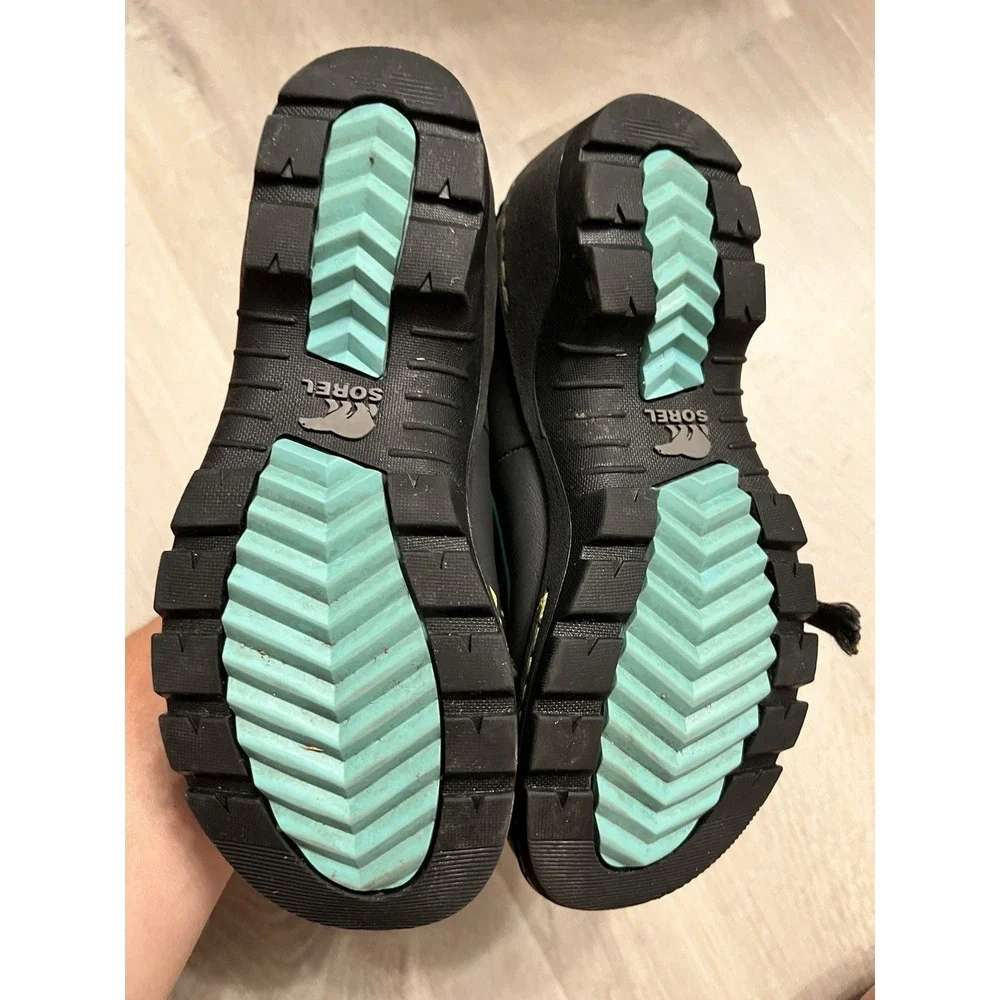 SOREL Winter Snow Boots Youth 1 Tivoli III Gray Teal Suede Faux Fur Waterproof